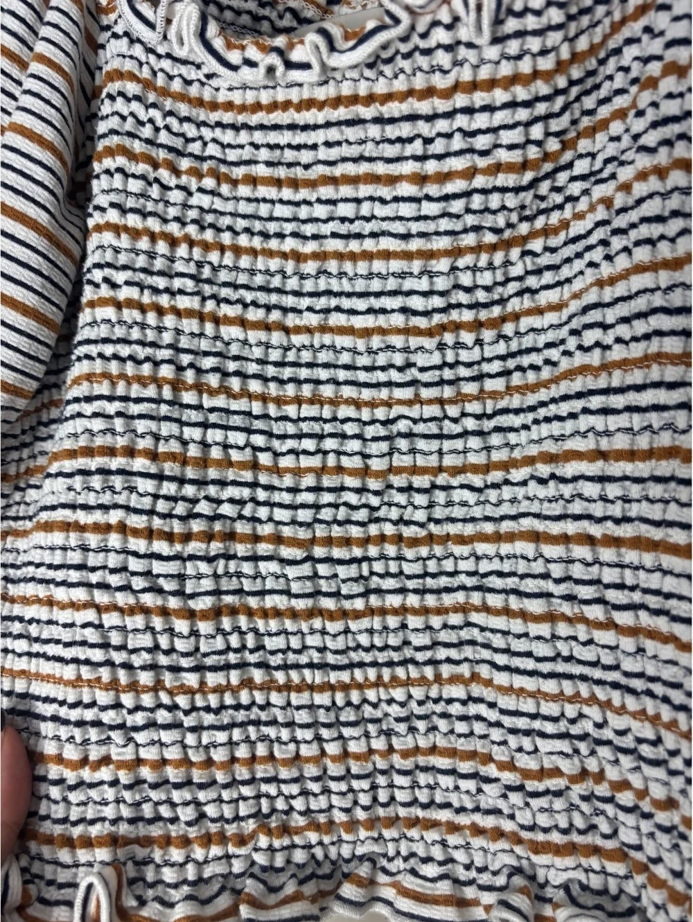 LOFT Womens Medium Smocked Stripe Puff Sleeve Top Cottagecore Coastal Boho